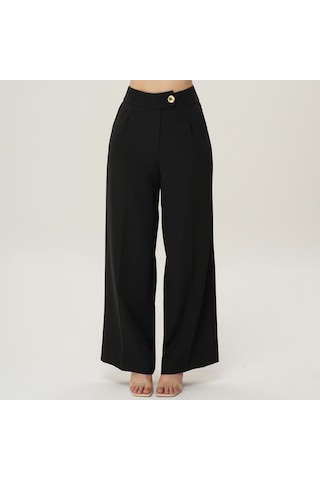 Deryam Tekstil Geniş Paça Kadın Pantolon Siyah