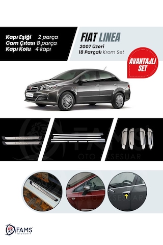 Fiat Linea Krom Aksesuar Seti 2007 Üzeri P. Çelik Cam Çıtası-kapı Kolu-kapı Eşiği