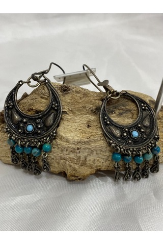 Gümüş Mavi Taşlı Otantik Kadın Küpesi Gümüş