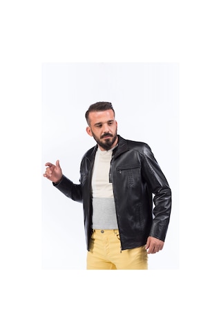 Dericlub E924 Gerçek Deri Erkek Mont Siyah Null Siyah