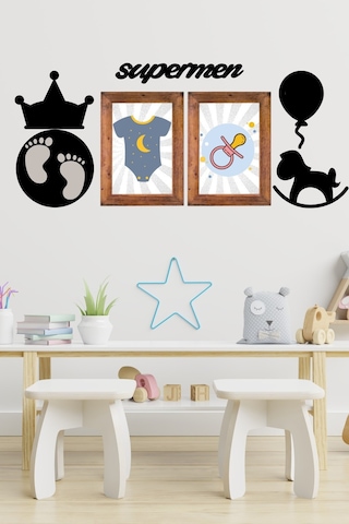 Buffer Deco103 Supermen Dekoratif Duvar Süsü Tablo Aksesuar Ahşap Tasarım Hediye Pano Sticker Seti 11