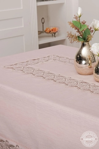 Beril Lüx Dantelli Keten Kumaş Pudra Masa Örtüsü 160x230 Cm - 1124 Çok Renkli