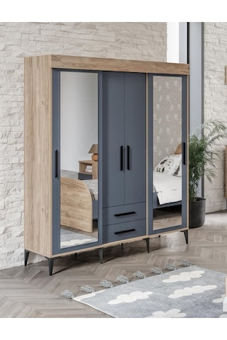 İzmir Cocuk Odası Takımı Tamamı Mdf Aynalı 3 Parça Antrasit - Flora