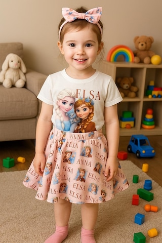 Anna Ve Elsa Etek Takımı. 3lutakım. 3-8 Yaş-198 Beyaz