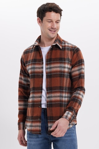 Tudors Erkek Slim Fit Dar Kesim Kareli Kışlık Oduncu Gömlek-42212 Kahverengi