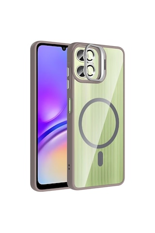 Galaxy Uyumlu A07 Kılıf Standlı Ve Kamera Lens li Mkst Etro Kapak - Gri Gri