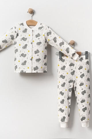 Cantoy Erkek Çocuk Baskılı Pamuklu 2'li Pijama Takımı Beyaz