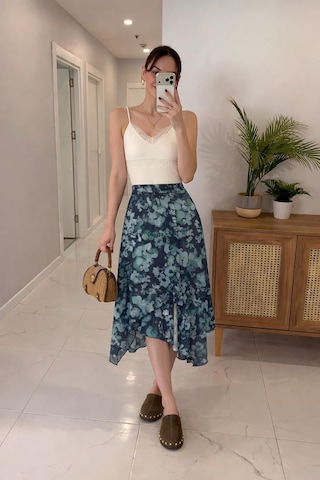 Lijuri Asimetrik Kesim Floral Etek 4093 Multi