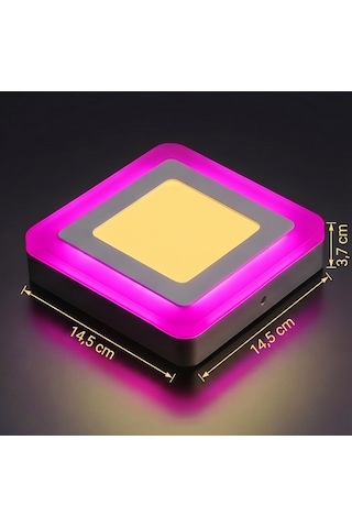 Kare Sıva Üstü Led Spot Armatür 9 Watt Çift Renk Üç Kademe Pembe Günışığı Gece Lambası