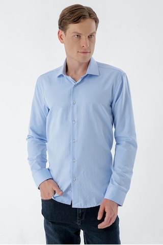 Morven Erkek A. Mavi Parma Armür Şamre Desenli Slim Fit Gömlek 23mc004143311 A. Mavi