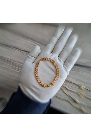 Pullu Altın Bileklik 14 Ayar Altın Çift Sıra Sarı Altın