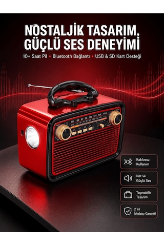 Shnstore Nostaljik Görünümlü Ahşap Radyo Tf Sd Usb Girişli Led Fener Işıklı Shntknd0720 34694671