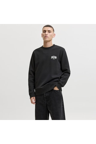 Jack & Jones Erkek Gögüs Baskili Bisiklet Yaka Sweatshirt - Aero - 12298492 Siyah