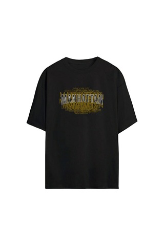 Thewert Unisex Manhattan Baskılı Siyah Oversize Tshirt