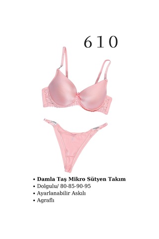 Murays Kadın 3 Lü Damla Taş Mikro Sütyen Takım Pembe/haki/yeşil