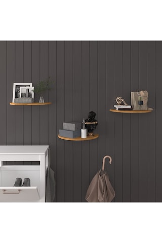 Doğal Modern Organizer Düzenleyici 3'lü Oval Dekoratif Kitaplık Banyo Mutfak Duvar Rafı Petra