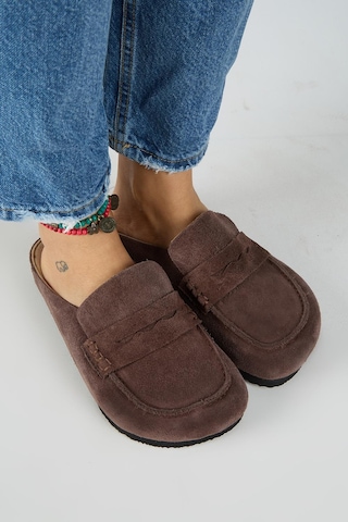 Manijero Ziva 2 Kadın Hakiki Deri Loafer Sabo Kahve Terlik