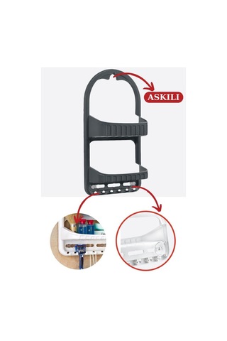 Flosoft 2 Raflı Şampuanlık, Duşa Asılabilir Vantuzlu Banyo Şampuan Sabun Kozmetik Düzenleyici Füme