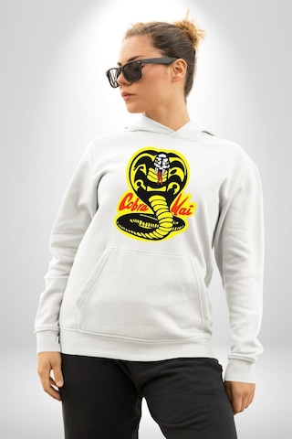 Cobra Kai Karete Çocuk Yılan Logo Dizi Kadın Erkek Beyaz Kapüşonlu Sweatshirt Hoodie Beyaz
