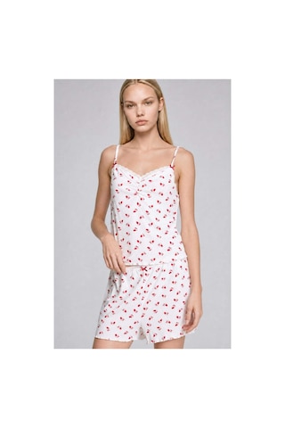 Defacto Regular Fıt Şortlu Askılı Desenli 2li Ecru Pijama Takımı H7393ax26hser98 Ekru-er98