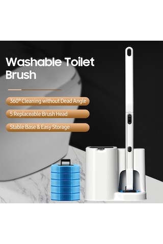 Mufunye Yıkanabilir Ve Değiştirilebilir Fırça Başlı Tuvalet Fırçası - Derin Temizlik İçin Pratik Çözüm Beyaz
