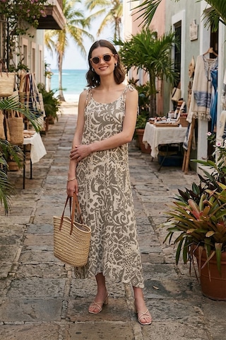 Lela Regular Fit Ip Askılı Uzun Bayan Elbise 5865732 Ekru-Olive
