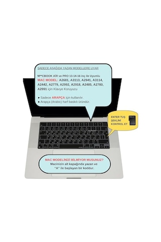 Apple Uyumlu MacBook Arapça Klavye Koruyucu Uk Ters L Enter M1-m5 A2681 A3113 A3240 A3449 A2941 A3241 A2442 A27 01678646