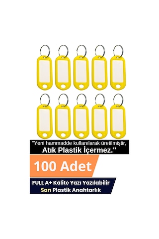 Plastik Anahtarlık Etiket Kimlik Isimlik Yazı Yazmalık Emlakçı Anahtarlığı Sarı Renkli 100 Adet