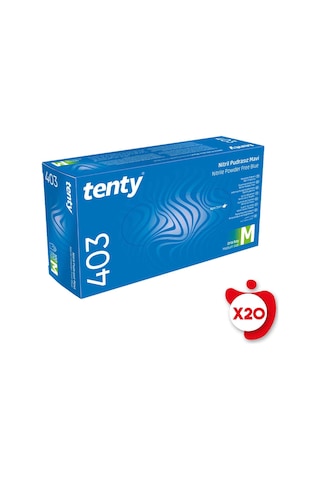 Tenty 403 Pudrasız Nitril Eldiven M Beden Mavi 100'lü 20 Paket Tenty 403 Pudrasız Nitril Eldiven M Beden Mavi 100'lü 20 Paket