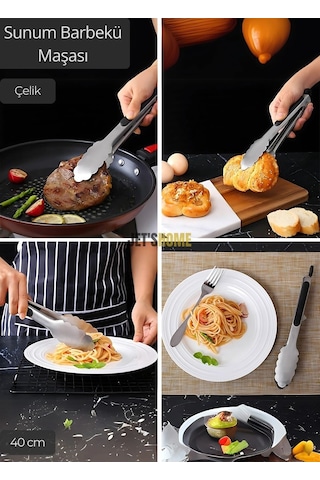 Sunum Maşası Barbekü Maşası Mangal Maşa Çelik Salata Maşası 40 Cm