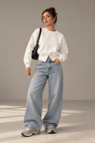 Bbbutikbasic Fermuar Detaylı Şardonlu 3 İplik Kadın Sweatshirt My3535 beyaz