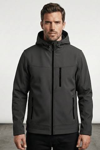 Erkek Mont İçi Polarlı Softshell Mont Su Ve Rüzgar Geçirmez Kapüşonlu Spor Mont Füme