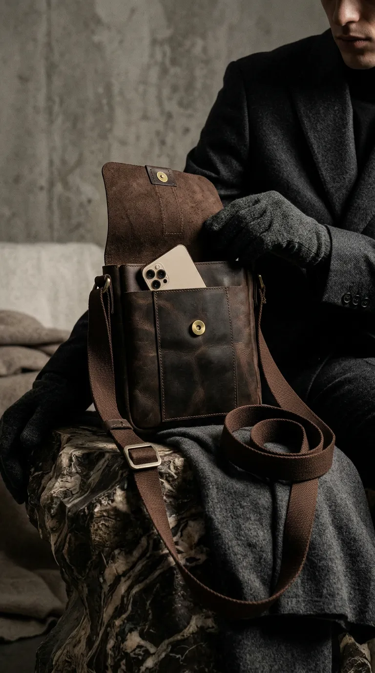 Natderi Unisex Hakiki Deri Siyah & Acı Kahve Seçenekli Postacı Çantası Ayarlanabilir Askılı Çapraz Çanta 24x21 Cm Acı Kahverengi