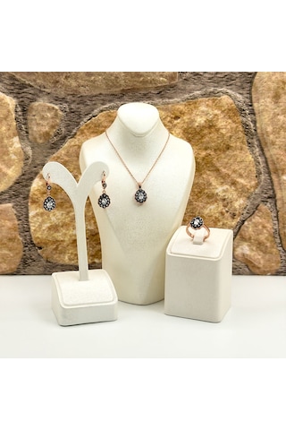 Elmas Montür Rosegold Damla Spor Gümüş Set Takım Rose Gold