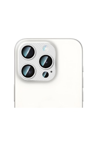 Apple Uyumlu   iPhone 16 Pro Max Caseworld Karbon Fiber Serisi Anti Reflective Full Kamera Lens Koruyucu Gümüş