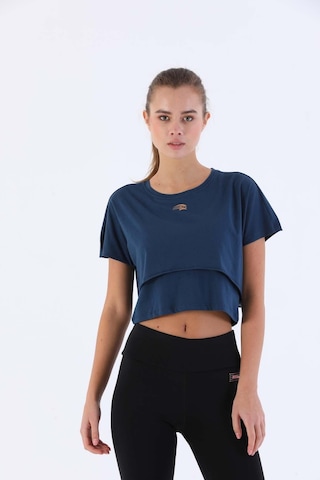 Maraton Sportswear Comfort Kadın Bisiklet Yaka Kısa Kol Basic Navymelanj Crop Top 20868 Navy Lacivert