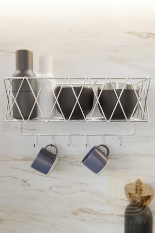 Mutfak Rafı Lüks Modern Gümüş Metal Baharatlık Rafı Organizer Düzenleyici Gümüş