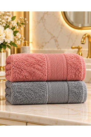 Puffy 2 Adet %100 Bambu Renkli Çavuş Desenli Ultura Yumuşak 50x85 Cm Havlu / Yüz Havlusu / Saç Havlusu / Çeyiz Seti Açık Pembe