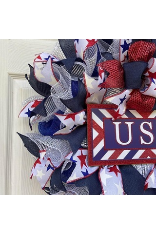 4 Temmuz Çelenkler Ön Kapı Vatansever Amerikan Bayrağı Çuval Taşları Çelenk El İşçili Kırmızı Beyaz Ve Mavi Yıldız İşareti
