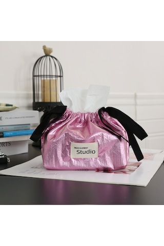 Geeksen Yüksek Kaliteli Poliester Dekoratif Havlu Kutusu, Araç Ve Ev İçin Çok Amaçlı Depolama Çantası, Minimalist Tasarım - Metal Pembe