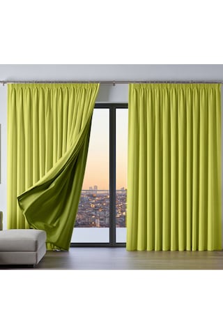 Dauble Blackut Karartma Perde Tek Kanat 1x2 Amerikan Pileli Fon Perde Güneş Sarısı