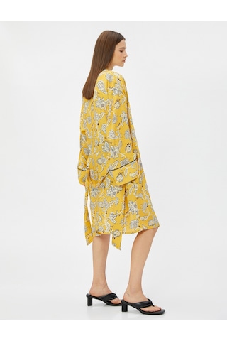 Koton Kimono Midi Boy Kuşaklı Viskon Hardal Desenli 3sak50008cw 3SAK50008CW1D9 Hardal