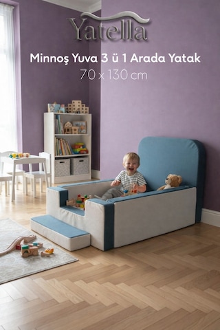 Yatella Minnoş Yuva 3'ü 1 Arada Yatak 70 X 130 CM Krem - Mavi
