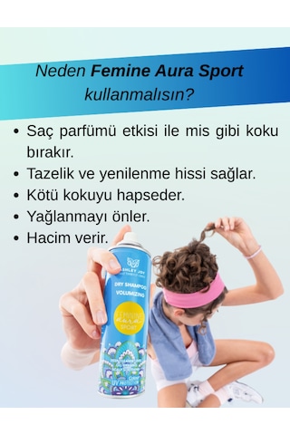 Feminine Aura Sport Uv Koruma Ekstra Hacim Kuru Şampuan 200 Ml Limon Kokulu Saç Parfümü Etkili