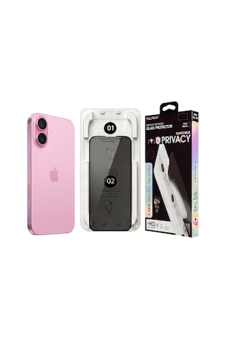 Fulltech Magicbox iPhone Uyumlu 16 / 15 Premium Tempered Glass Aparatlı Ekran Koruyucu - Privacy