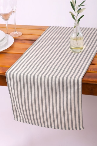 Gri Çizgili Keten Runner 40x150 Cm Diğer