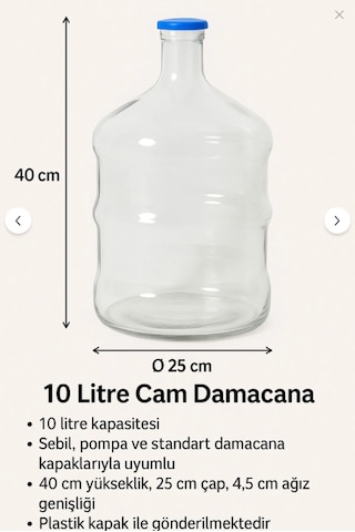 10 Litre Cam Damacana Sebil Uyumlu, Plastik Kapaklı Şeffaf