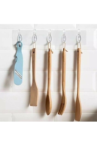 1 Adet Kendinden Yapışkanlı Güçlü Şeffaf 5li Askılık - Kapı Arkası Mutfak Duvar Banyo Şeffaf