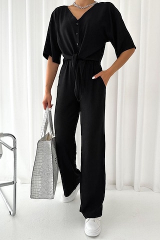 Trend Alisse Siyah Önden Bağlamalı Crop Palazzo Alt Üst Takım