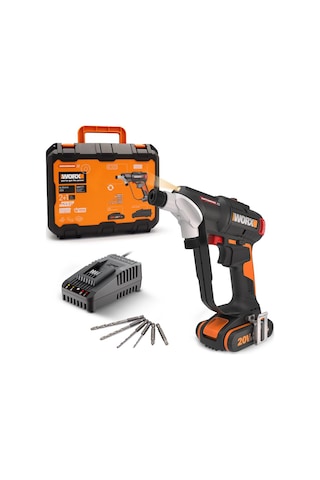 WORX WX177 20V 2.0Ah Li-ion Döner Kafa ve Çift Mandrenli Profesyonel Kömürsüz Şarjlı Matkap + 6 Parça Uç